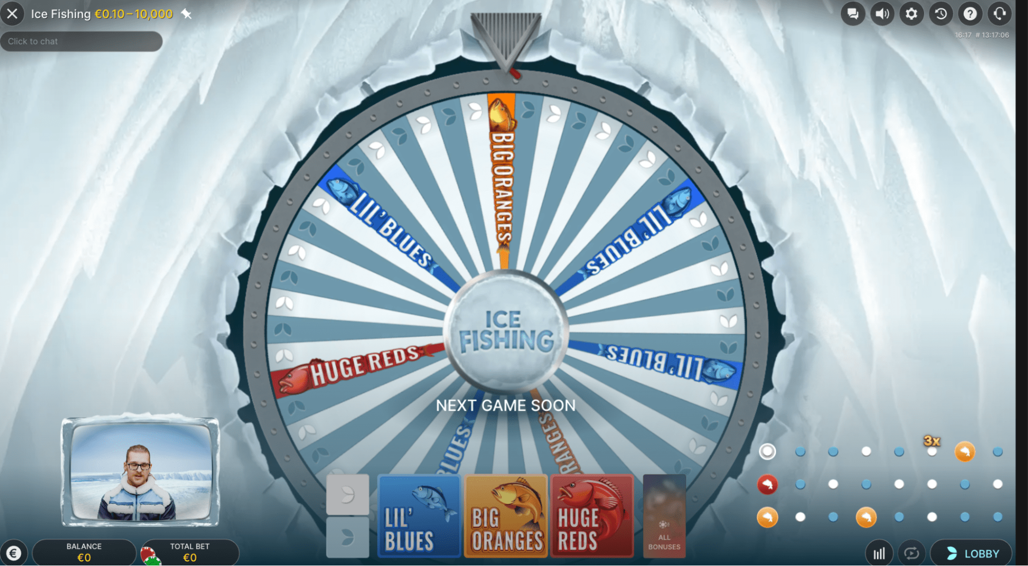 Ice Fishing live game show by Evolution — Arctic studio with host and virtual wheel