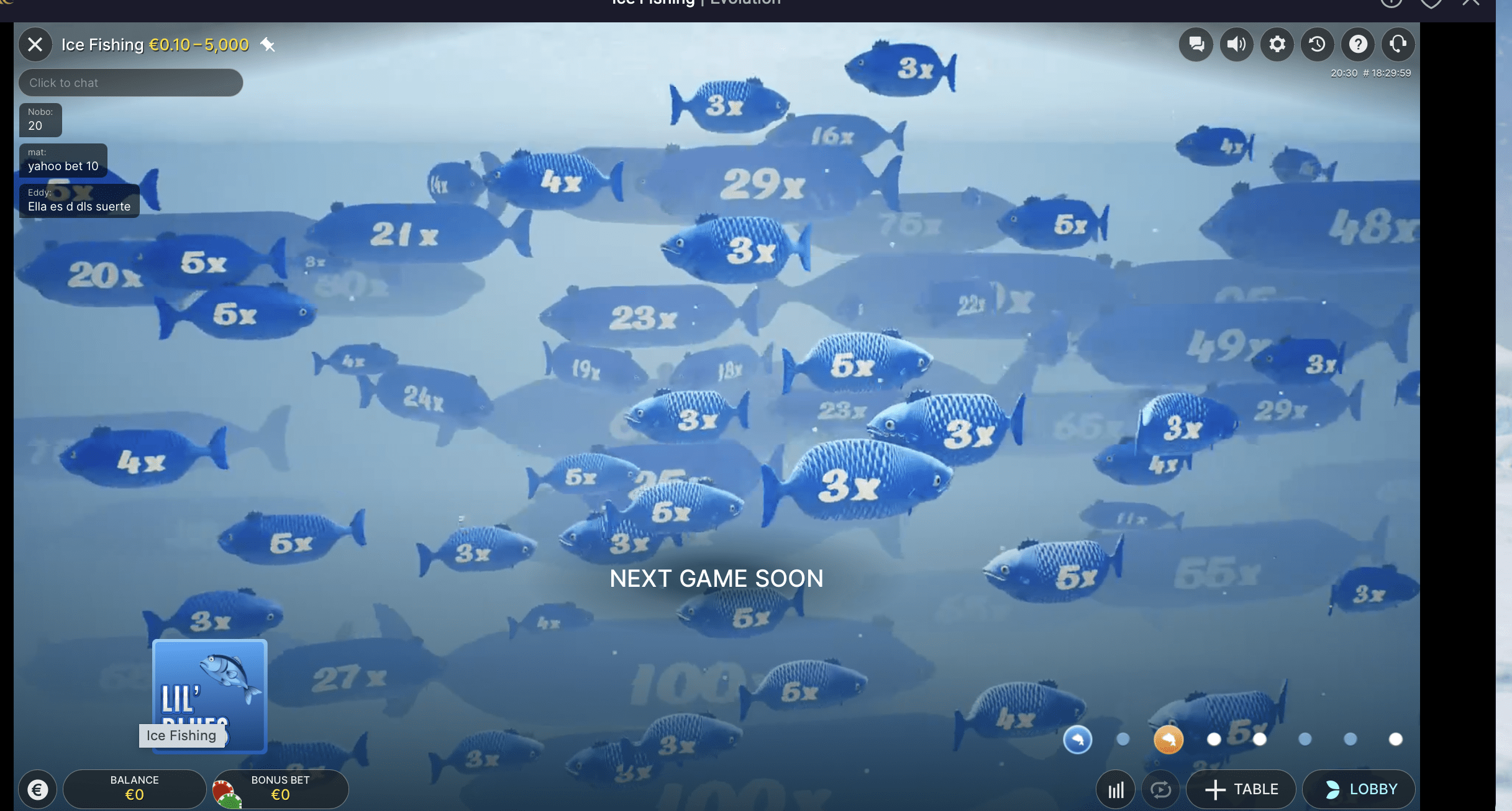 In der Lil' Blues-Bonusrunde schwimmt ein Schwarm blauer Fische mit Multiplikatorwerten zwischen 3x bis 100x