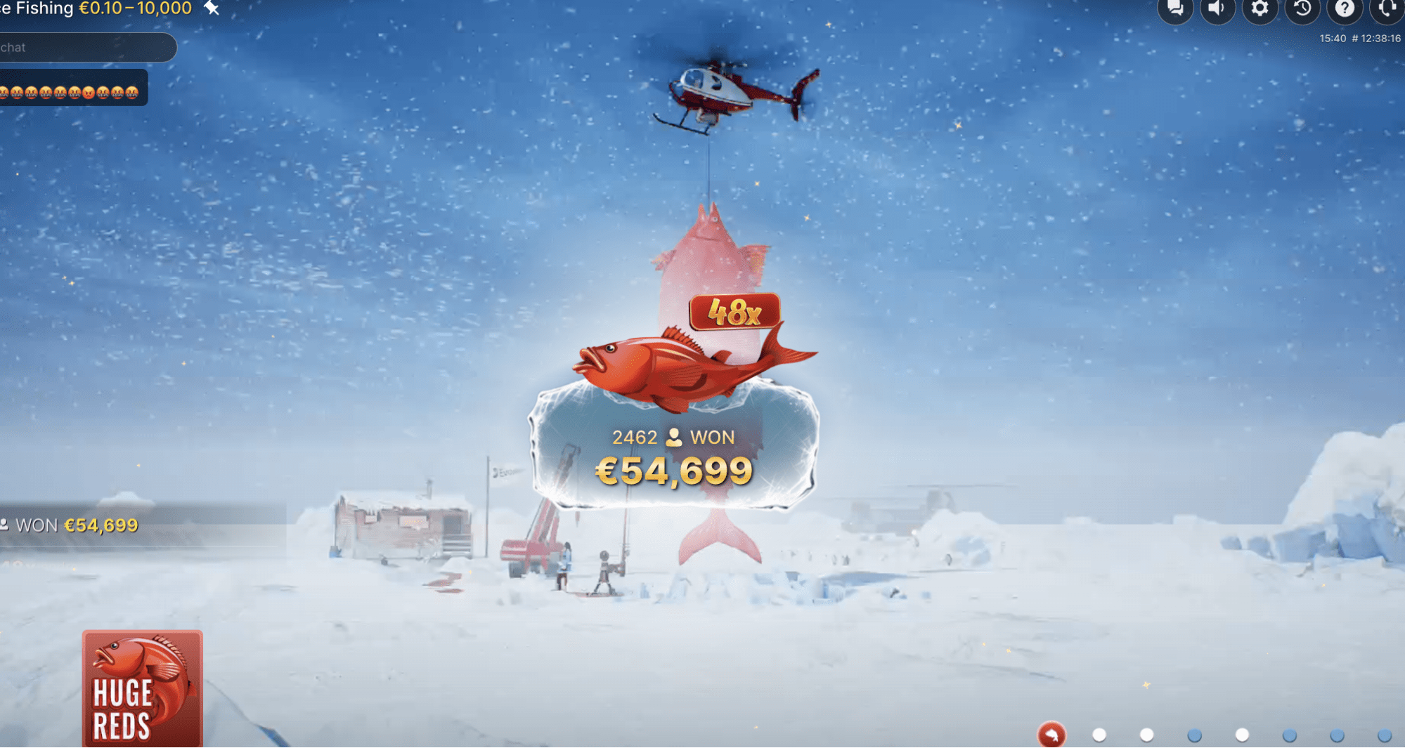 Ice Fishing win screen showing final multiplier payout